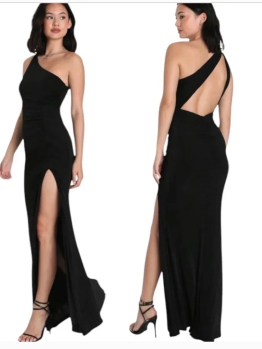 NWOT Lulus Especially Breathtaking Black Ruched One-Shoulder Maxi M